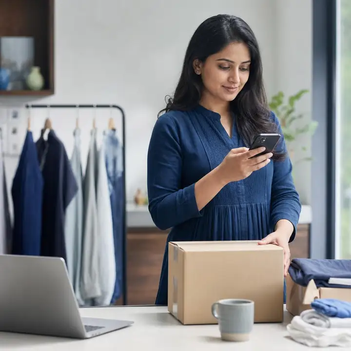 Online seller checking a customer payment on her phone